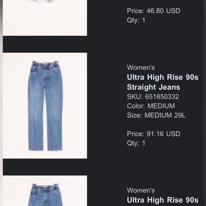 Abercrombie Ultra High Rise 90s jeans straight jeans. Size 29 long.